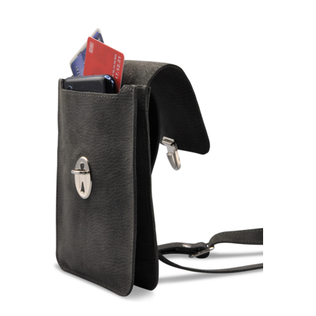 BORSA Handytasche aus grauem genarbeten Rindleder, "Elephant" stehend offen